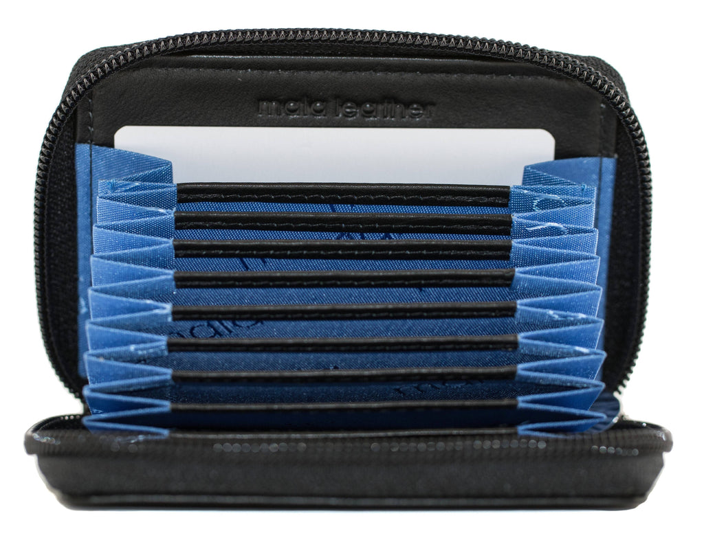 Origin Plain Leather Concertina Zip Around Card Wallet - 5 552: Black