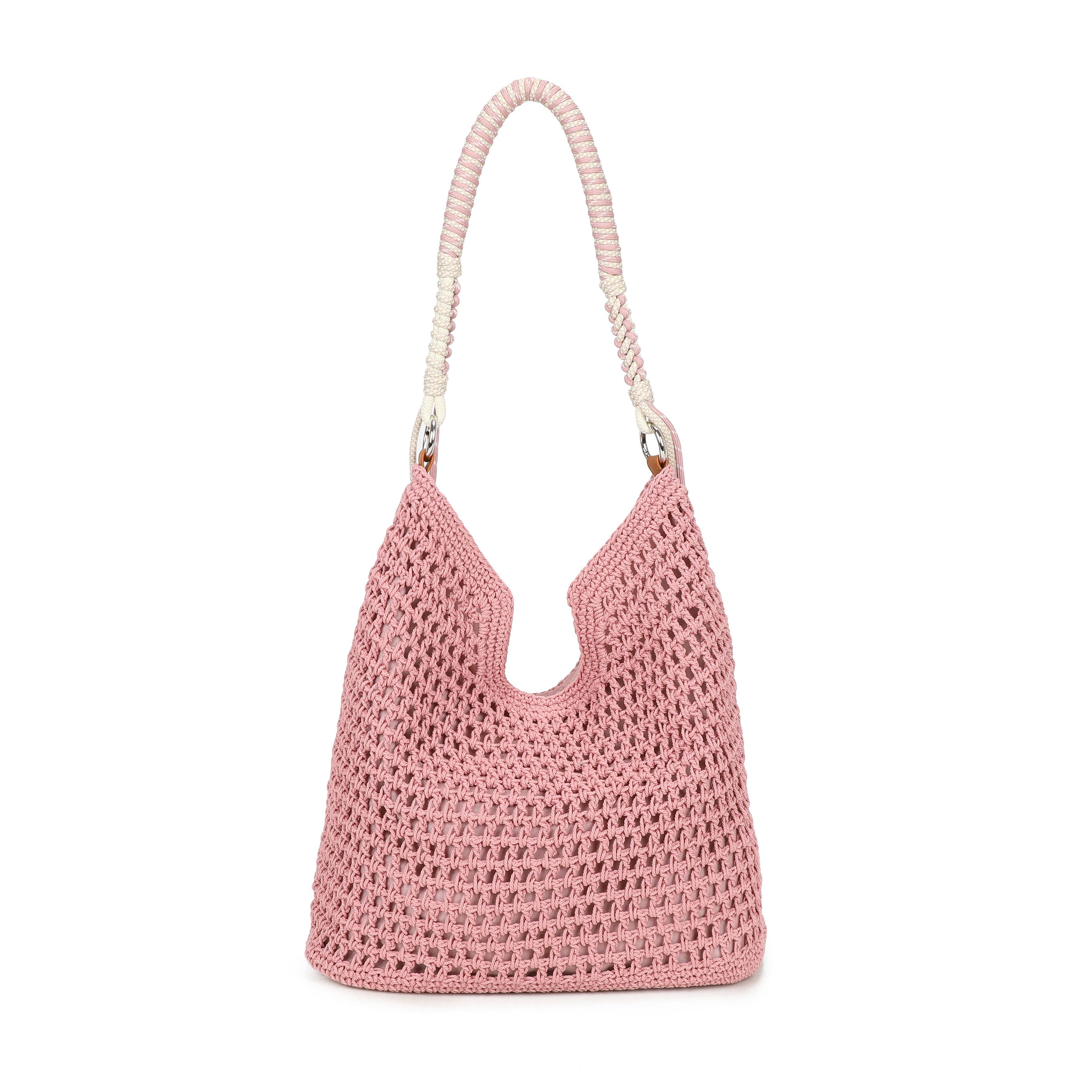 F9087 Crochet Hobo Bag with Rope Handle Detail: Rose