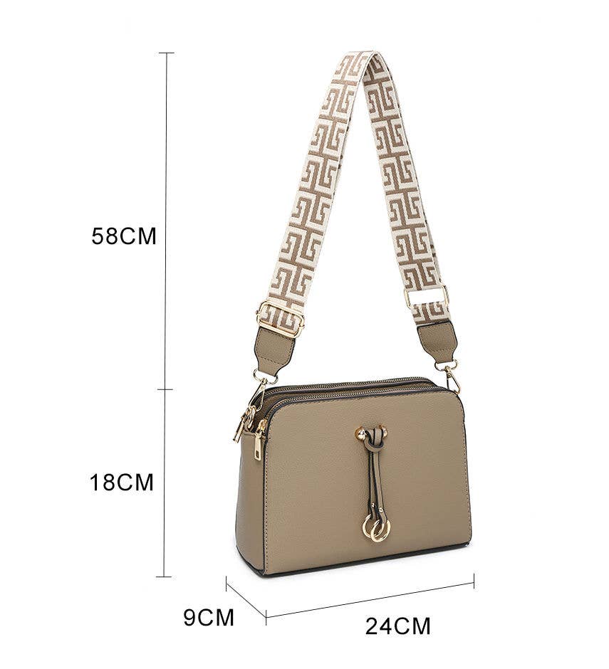 B23005-SS-Triple Zipped Sections Canvas Strap Cross Body Bag: L Fuchsia