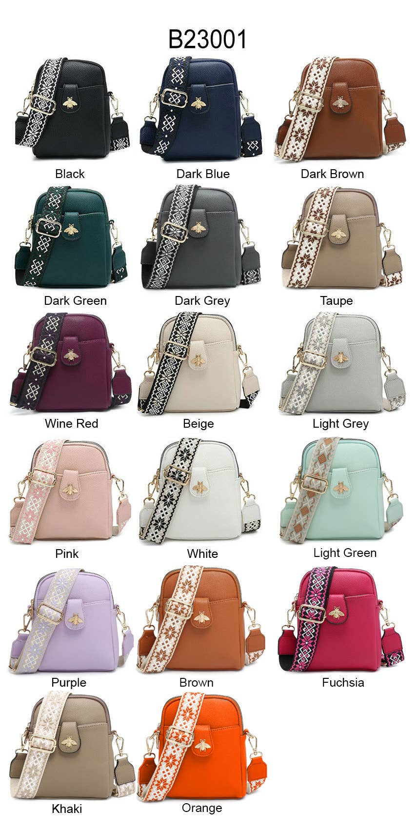 B23001 Bee Cross Body Handbag with double zip top sections: Pink