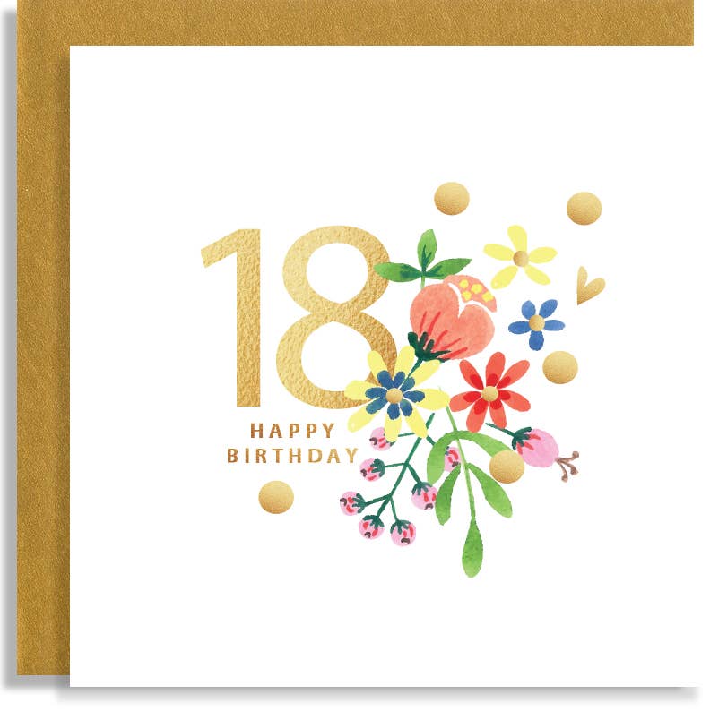 Birthday Age 18 Floral Glitter Wholesale Card
