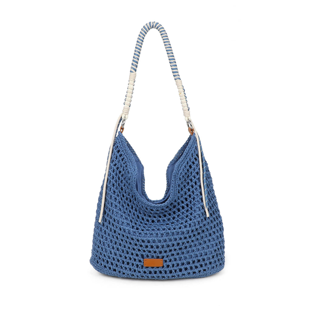 F9087 Crochet Hobo Bag with Rope Handle Detail: Rose