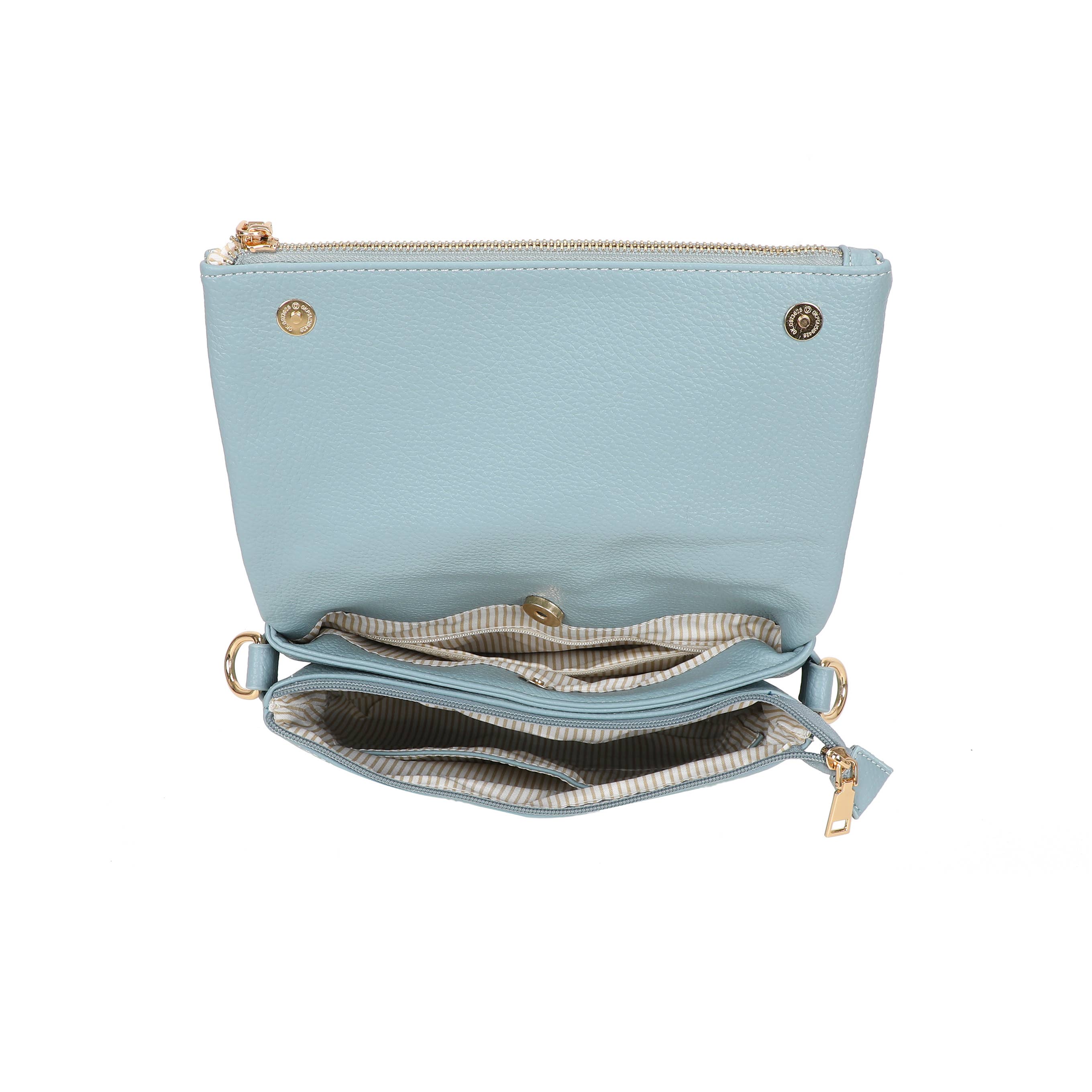 JM1666 Structured Flap Crossbody Bag: Light Blue