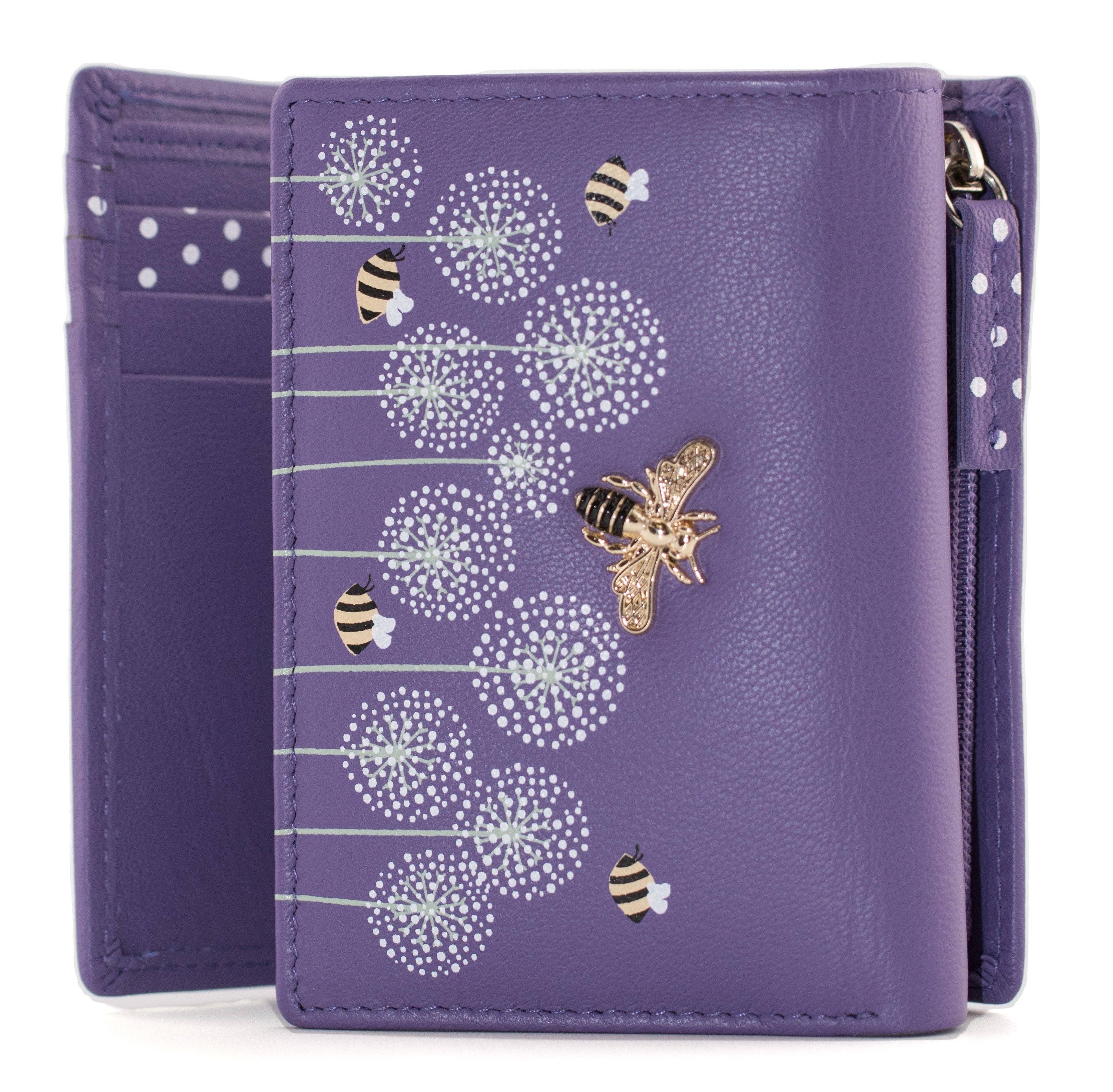 Moonflower Tri Fold Bee Purse: Purple