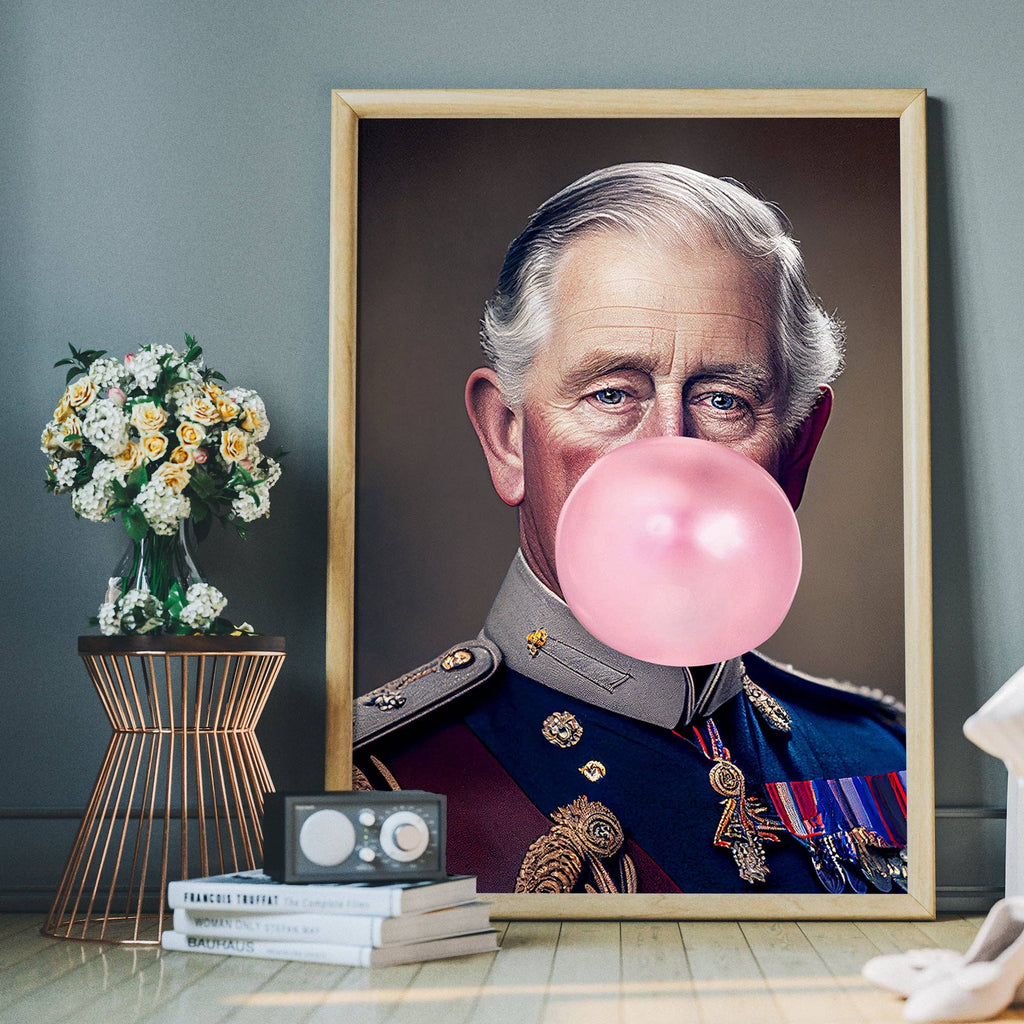 King Charles III Blowing Bubblegum Print: Matte / 8 ¼ x 11 ¾ in | 21x30 cm