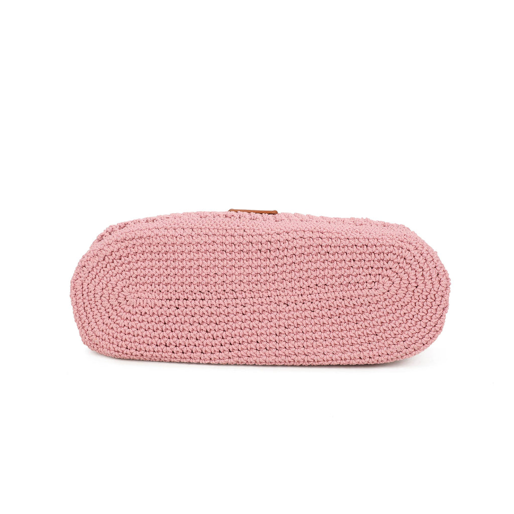 F9087 Crochet Hobo Bag with Rope Handle Detail: Rose