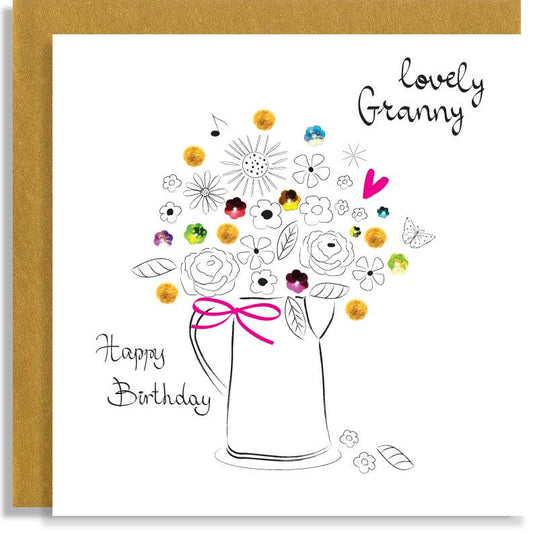 J42 Granny Birthday Hand-Finished Sequin Card