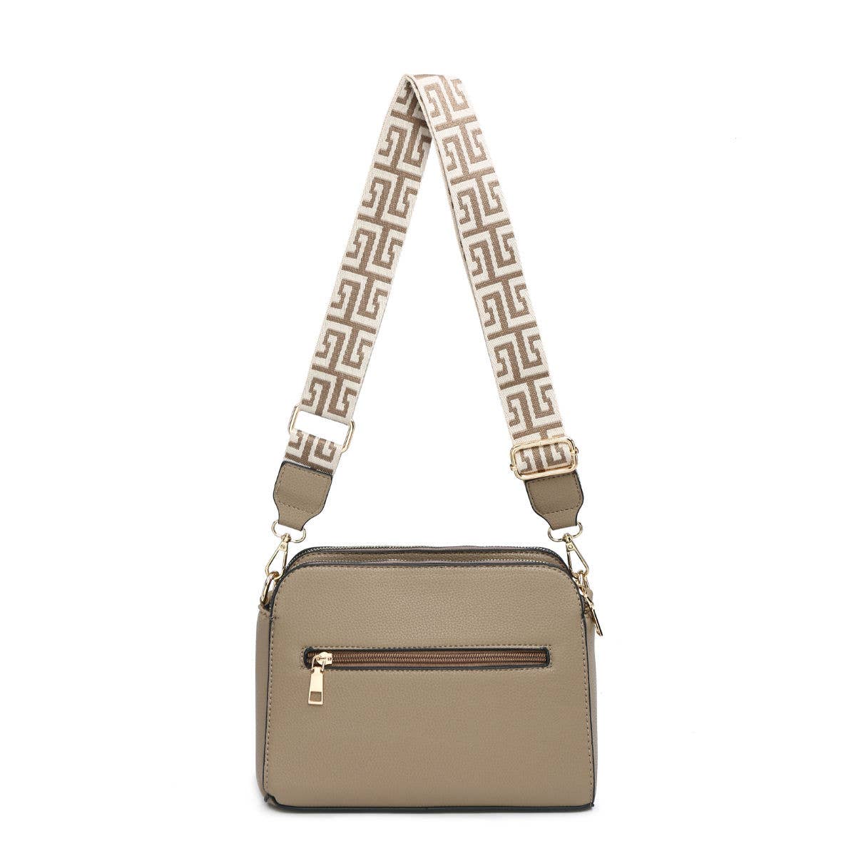 B23005-SS-Triple Zipped Sections Canvas Strap Cross Body Bag: L Fuchsia