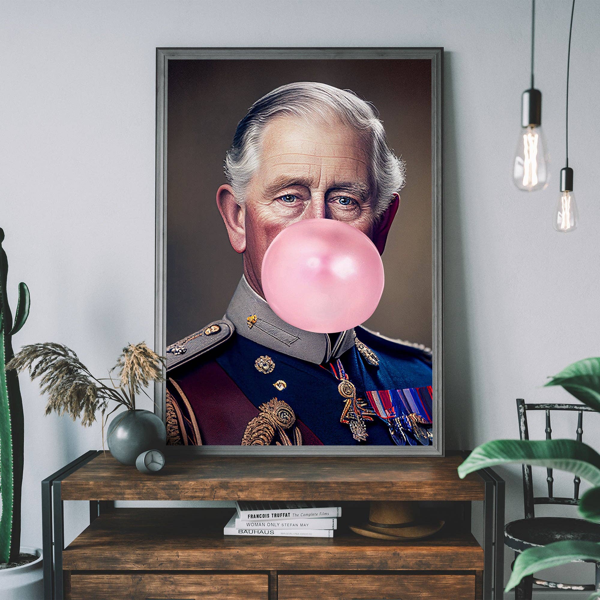 King Charles III Blowing Bubblegum Print: Matte / 8 ¼ x 11 ¾ in | 21x30 cm