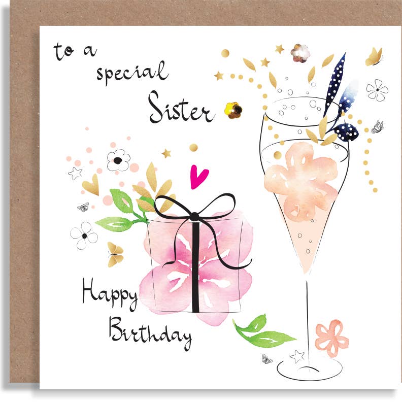 W38 Sister Birthday Hand-Finished Sequin Card