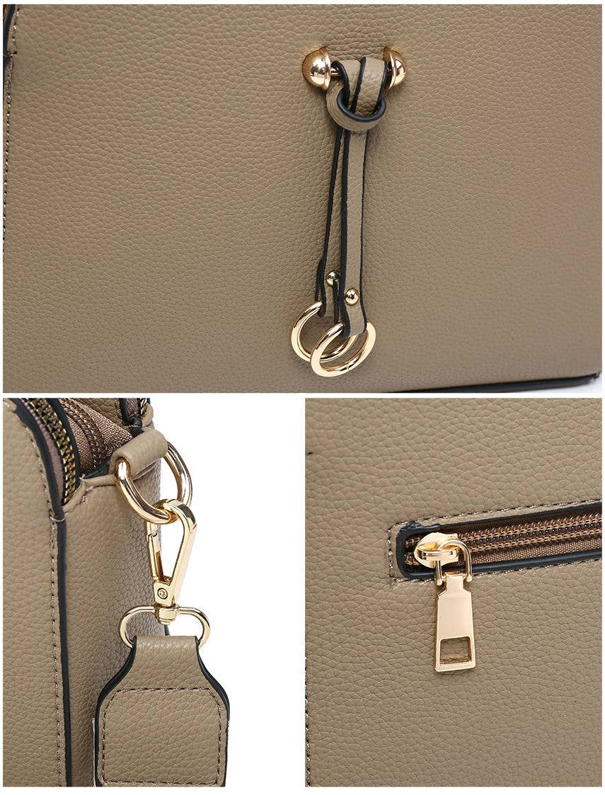 B23005-SS-Triple Zipped Sections Canvas Strap Cross Body Bag: L Fuchsia