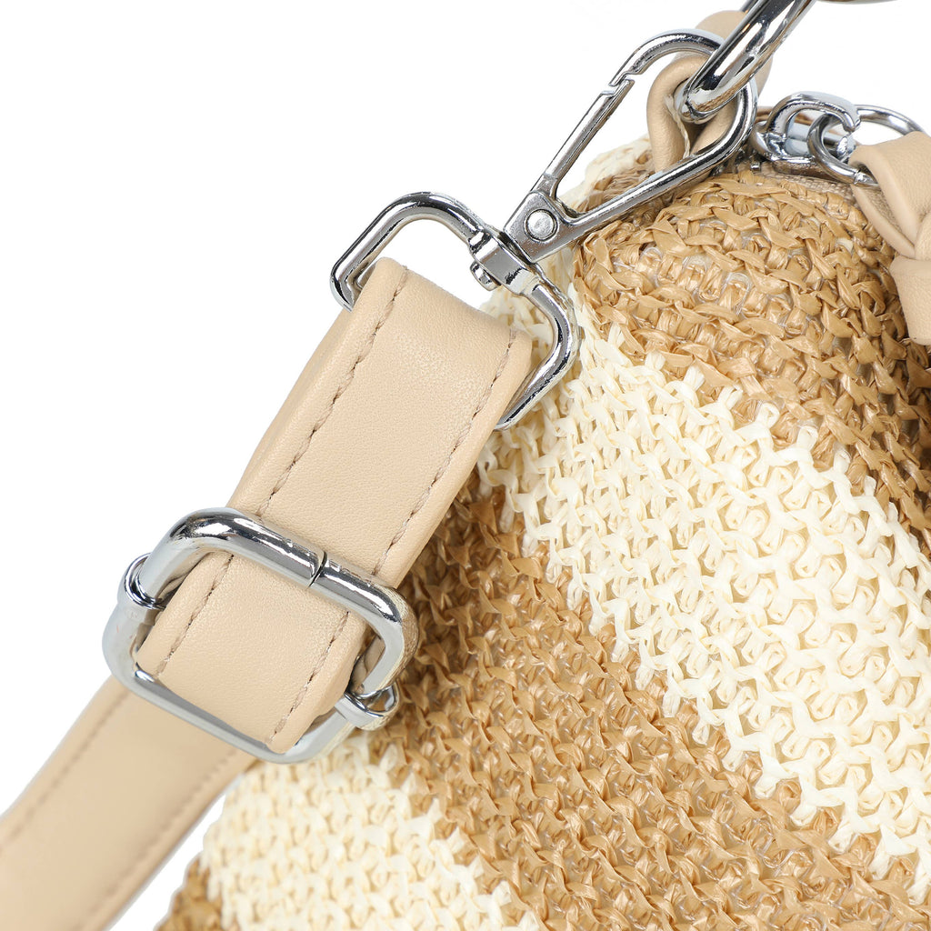 H681-4 Natural Straw Stripe Shoulder Bag with Knot Handle: Rainbow Green