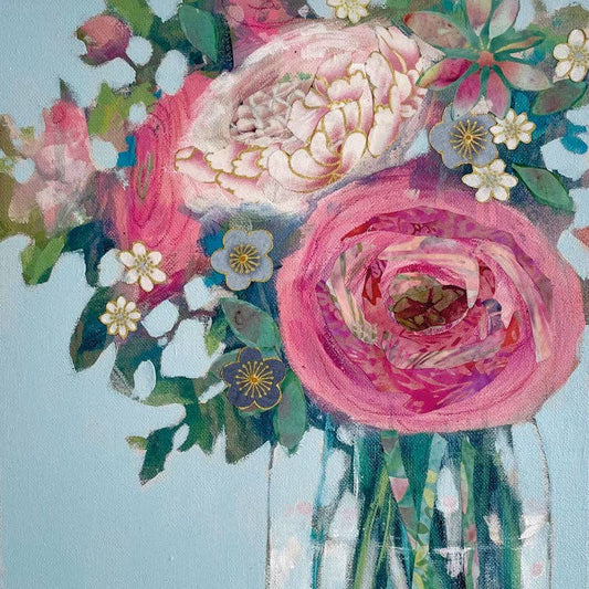 Jam Jar Ranunculus: Card with envelope in compostable cello