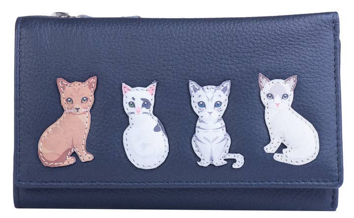 Best Friends Sitting Cat Tri Fold Purse RFID - 3529 65: Navy