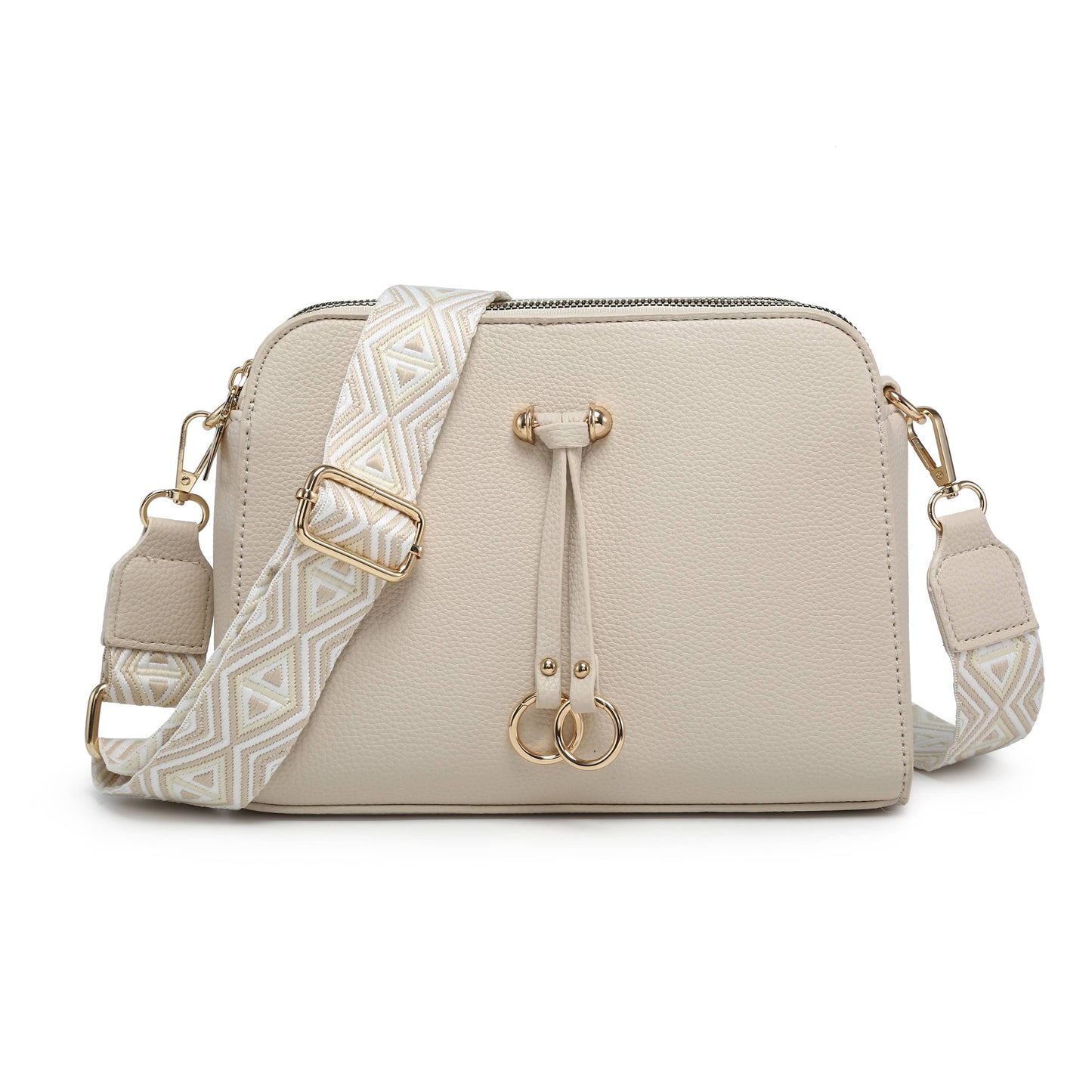 B23005-SS-Triple Zipped Sections Canvas Strap Cross Body Bag: L Fuchsia