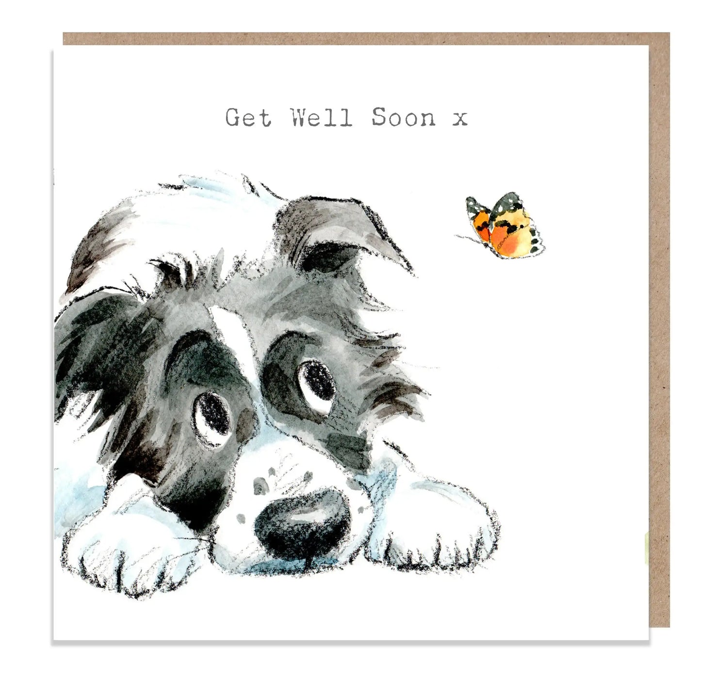 Cute Dog Card - Get Well Soon - Black And White Collie