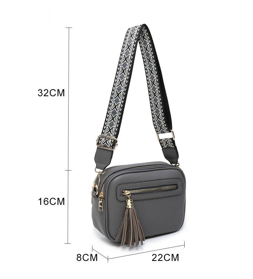 B23006 Cross Body Handbag with double zip top sections: Pink