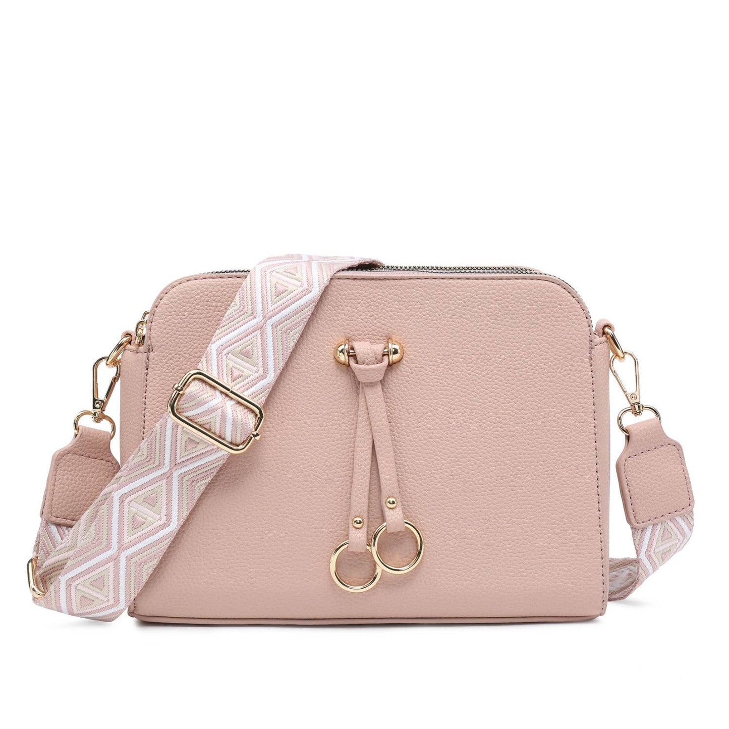 B23005-SS-Triple Zipped Sections Canvas Strap Cross Body Bag: L Fuchsia