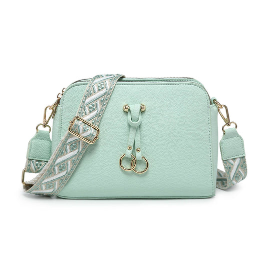 B23005-SS-Triple Zipped Sections Canvas Strap Cross Body Bag: Light Green