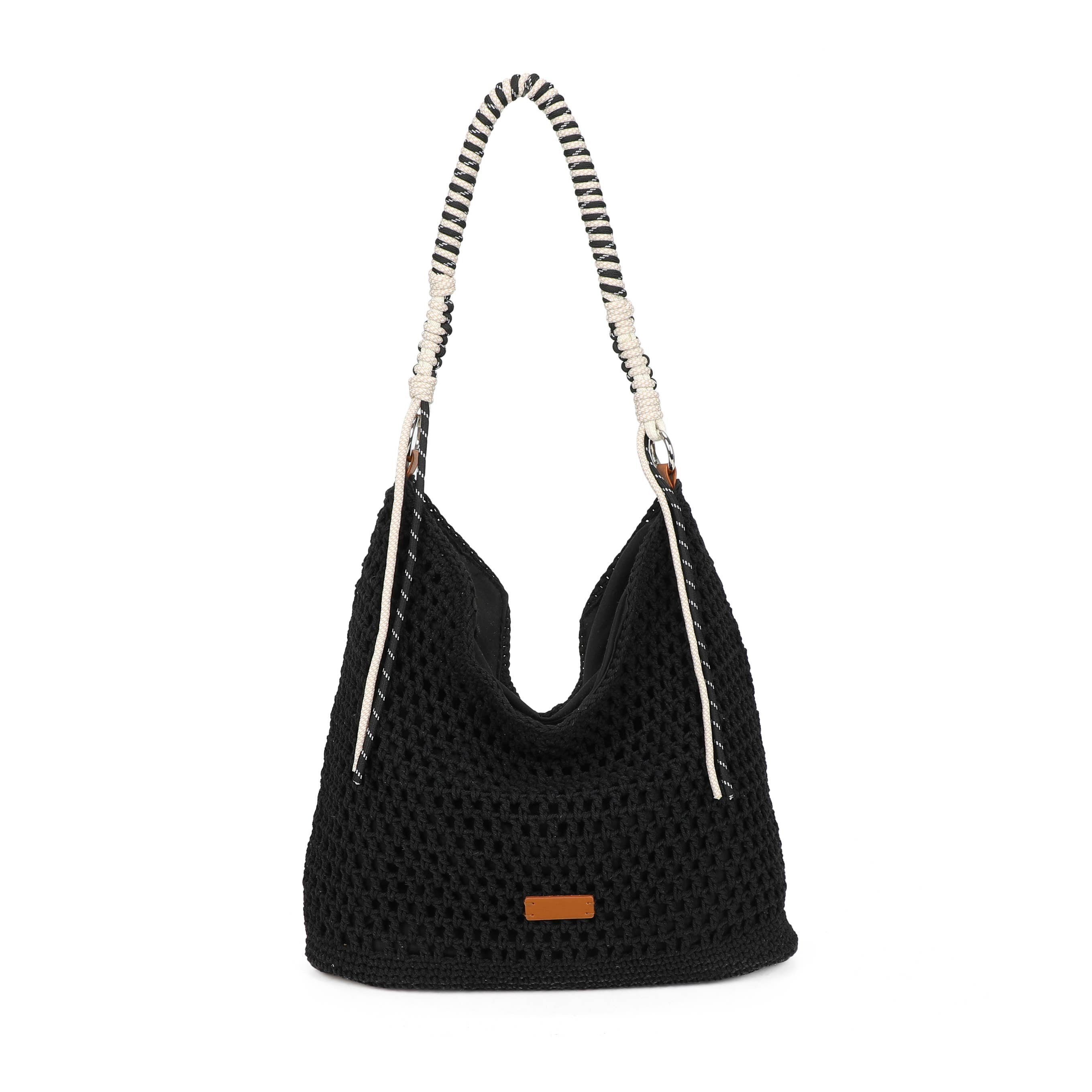F9087 Crochet Hobo Bag with Rope Handle Detail: Rose