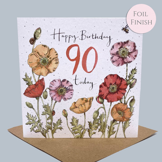 90th Birthday Card - Poppies