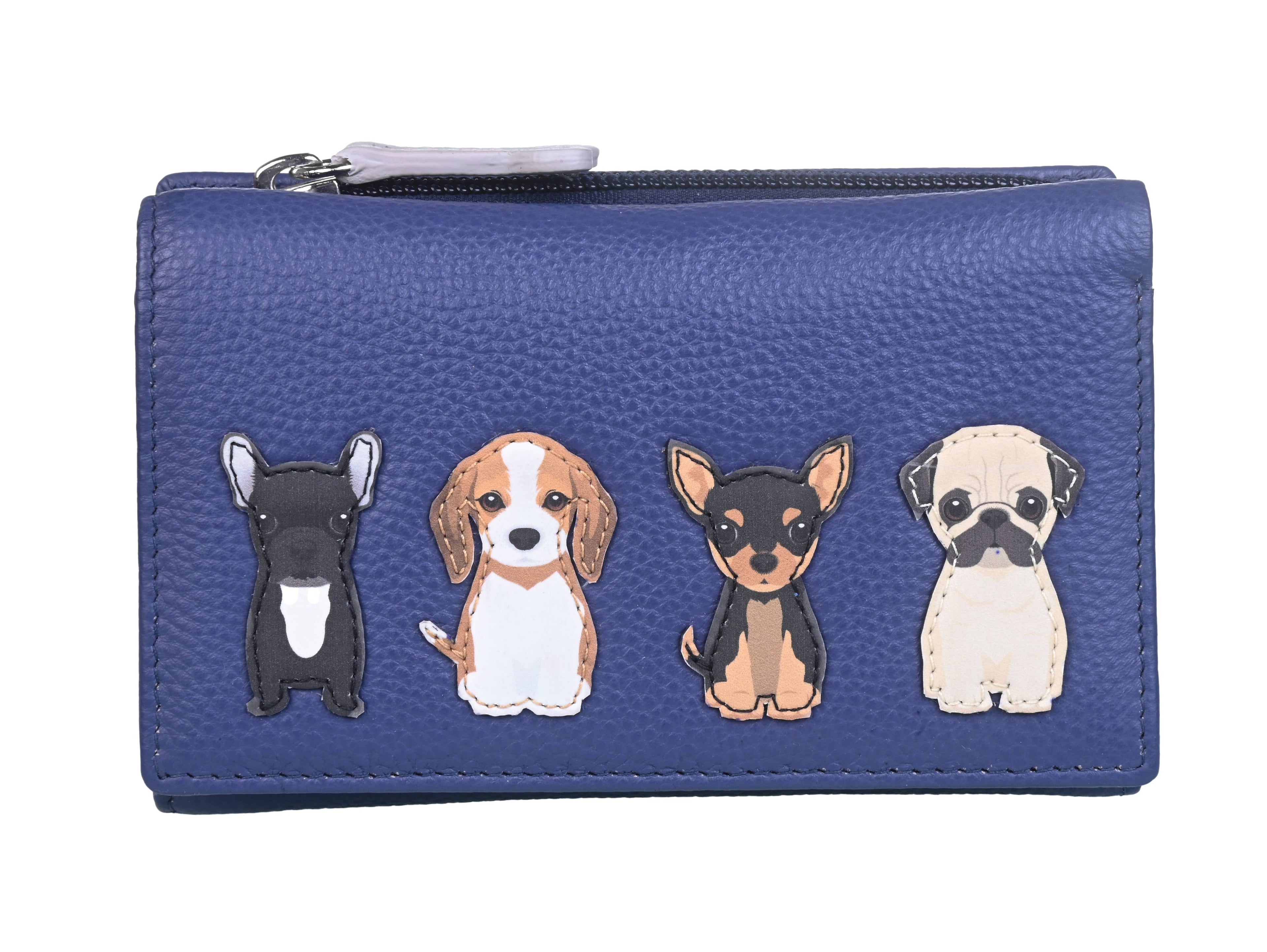 Best Friends Sitting Dogs Tri Fold Purse RFID - 3509 65: Black