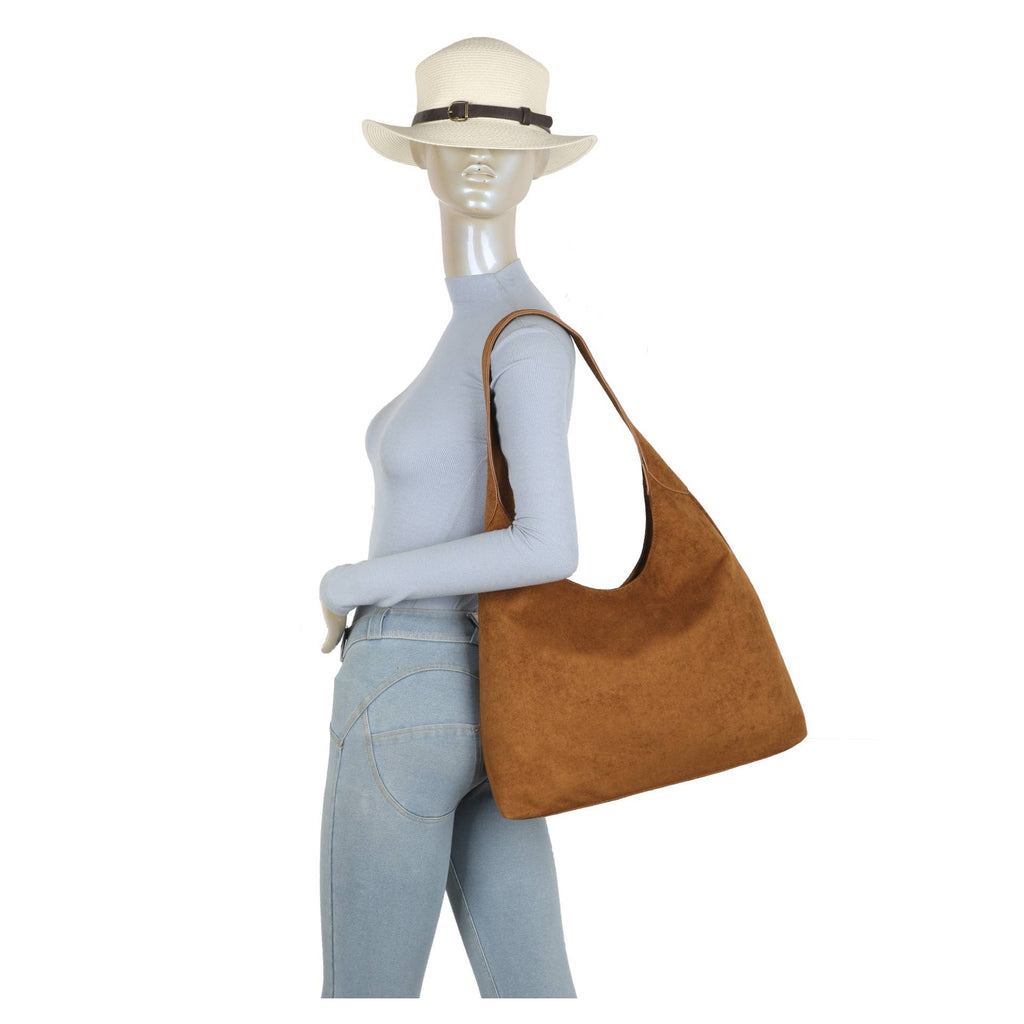 JM1709 Faux Suede Slouchy Hobo Shoulder Bag: Coffee