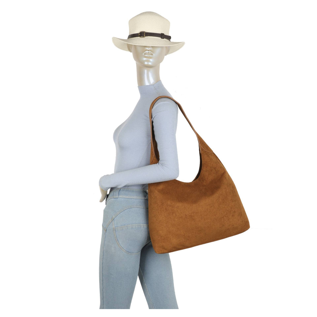 JM1709 Faux Suede Slouchy Hobo Shoulder Bag: Beige
