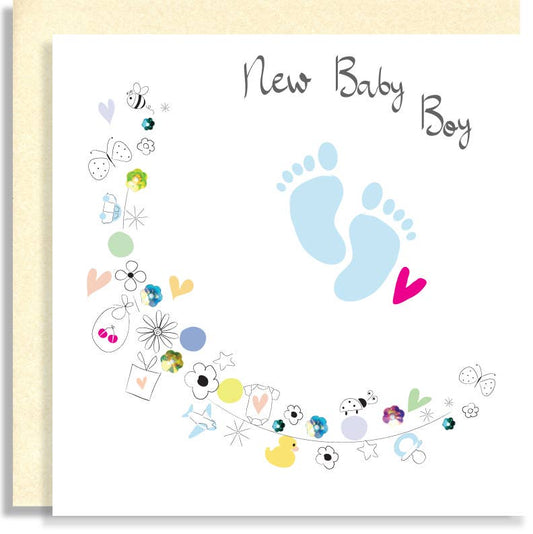J155 Baby Boy 2 Hand-Finished Sequin Card