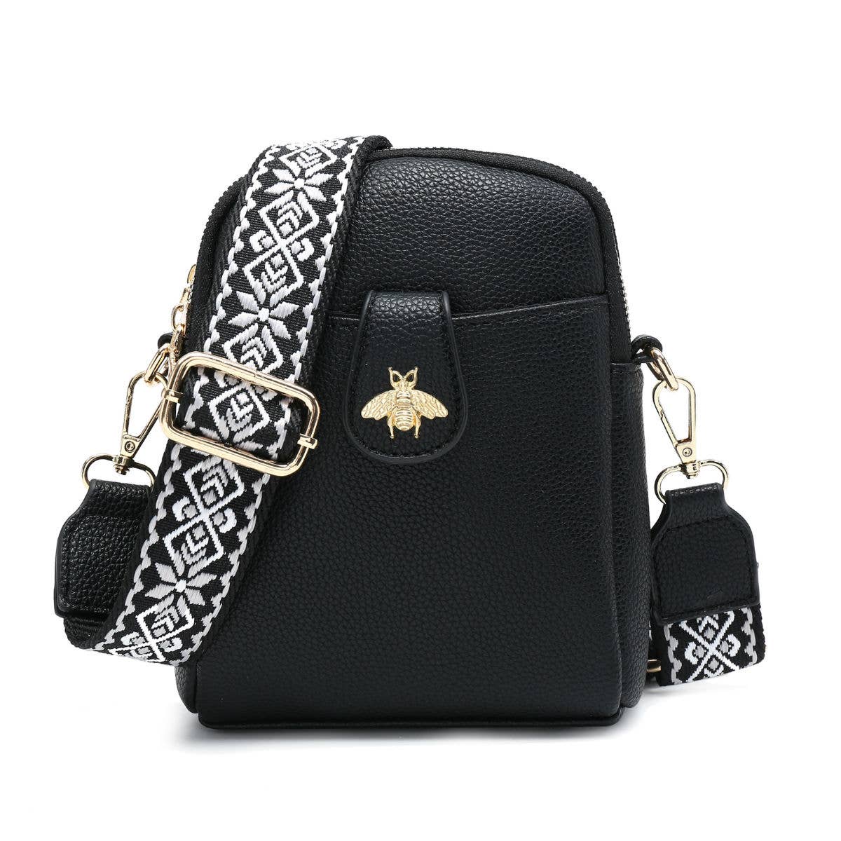 B23001 Bee Cross Body Handbag with double zip top sections: Pink