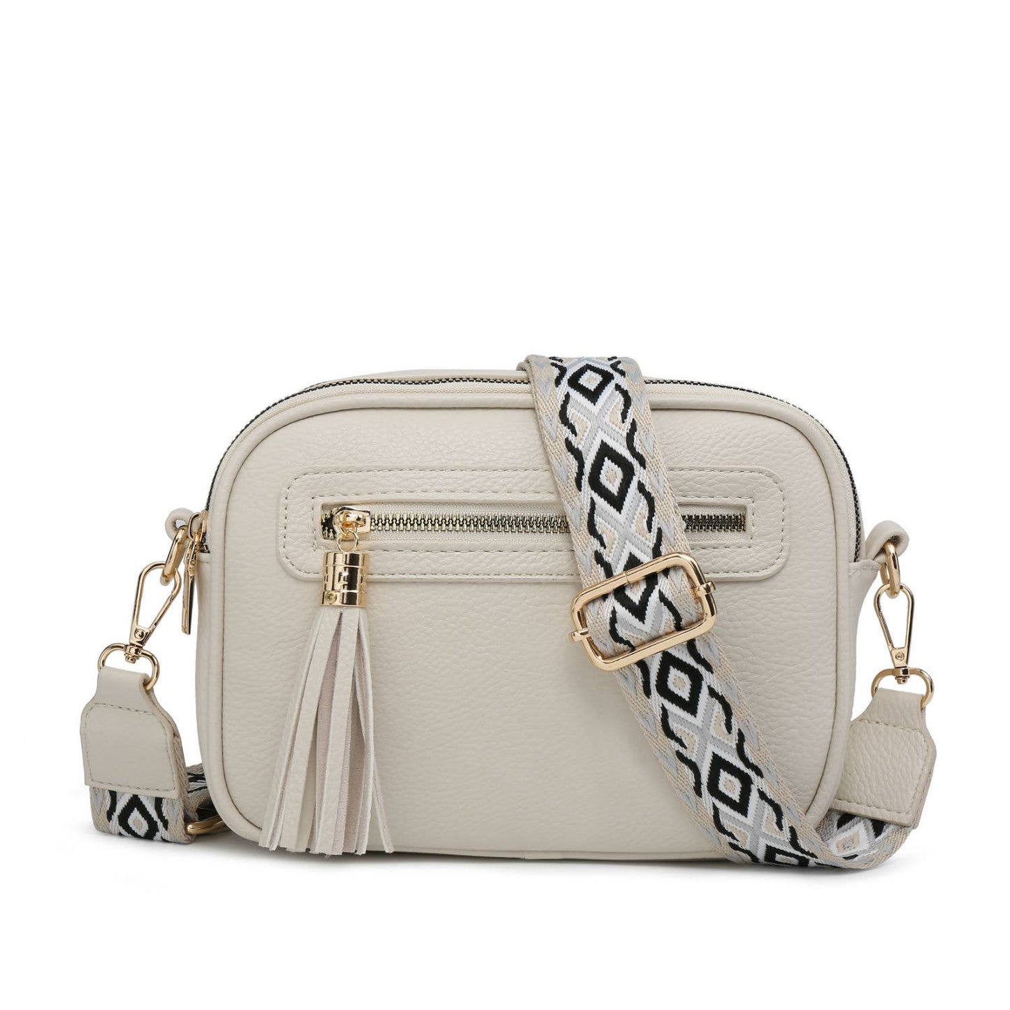 B23006 Cross Body Handbag with double zip top sections: Pink
