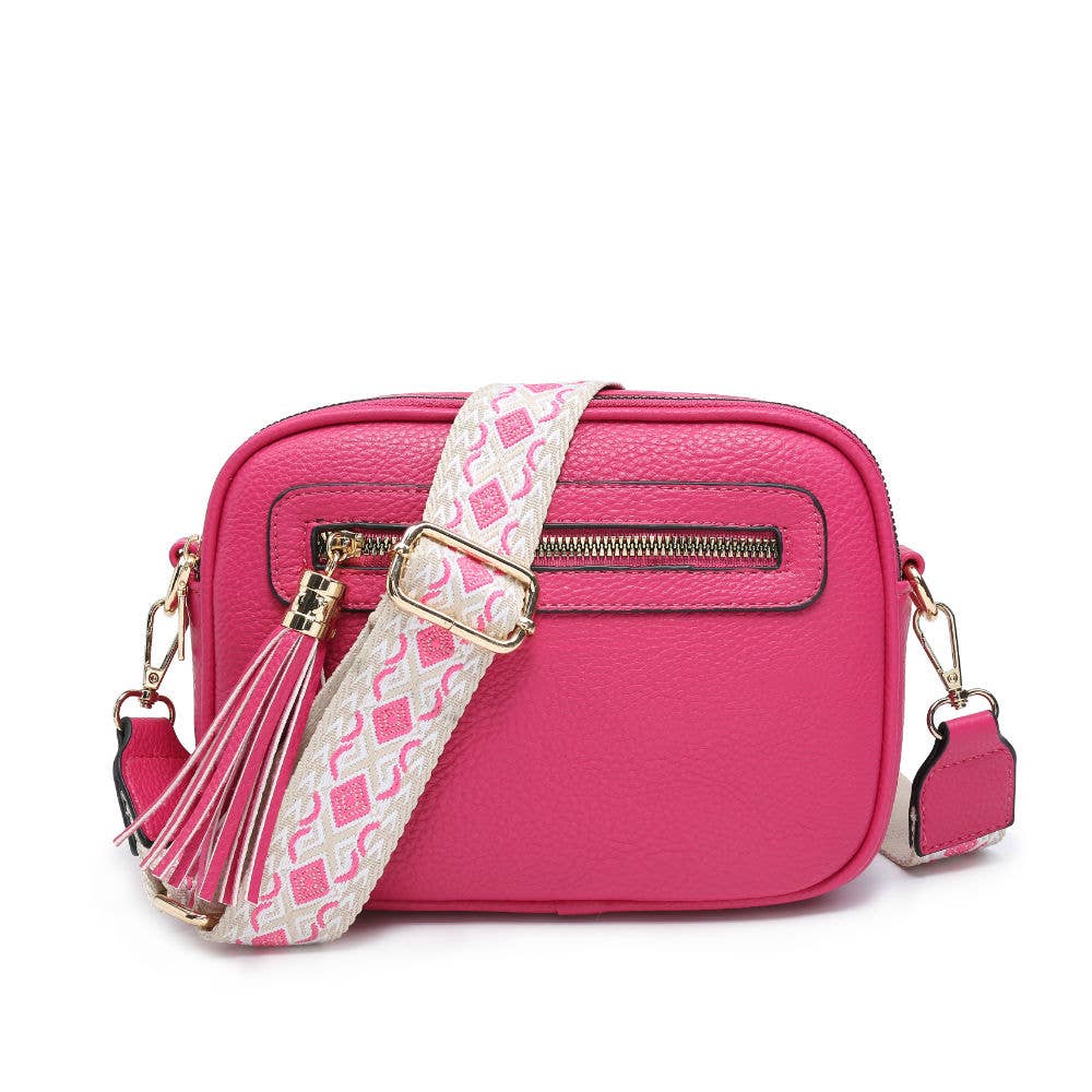 B23006 Cross Body Handbag with double zip top sections: Pink