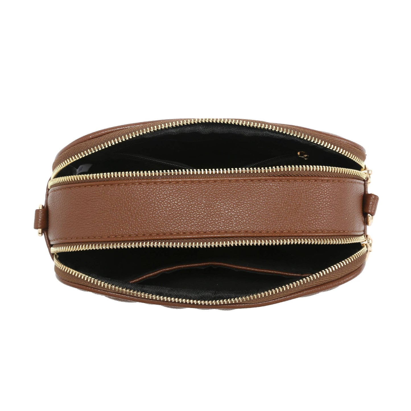 CD21-0352 Cross Body Handbag with double zip top sections: Beige