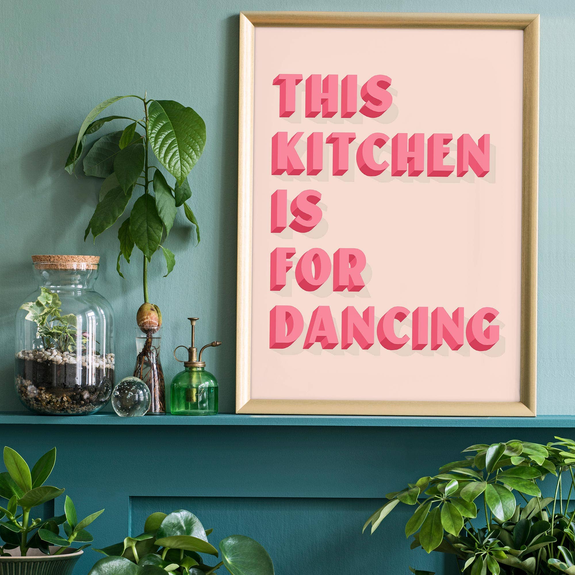 This Kitchen Is For Dancing Block Pink Quote Print: Matte / 8 ¼ x 11 ¾ in | 21x30 cm