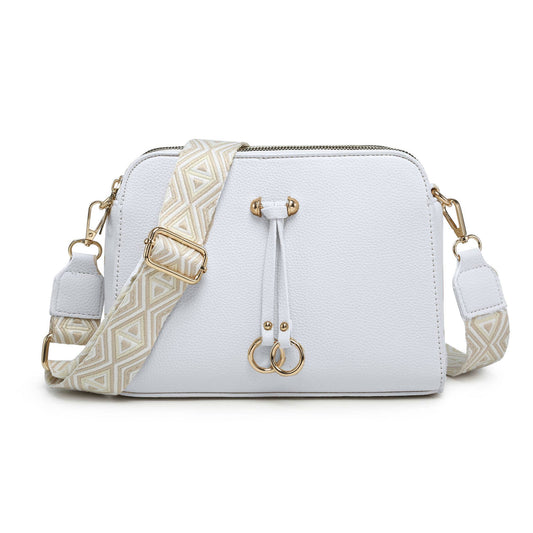 B23005-SS-Triple Zipped Sections Canvas Strap Cross Body Bag: White