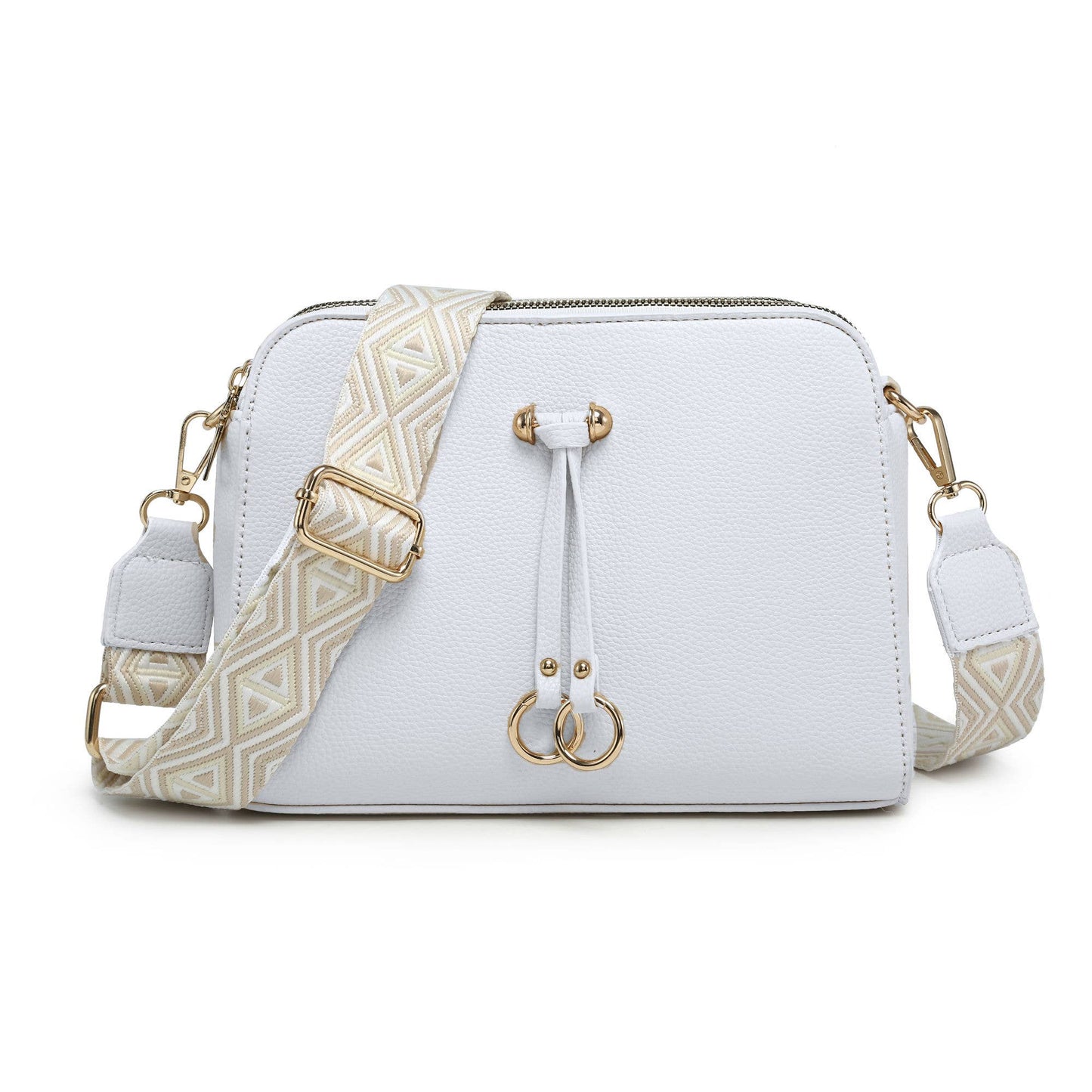 B23005-SS-Triple Zipped Sections Canvas Strap Cross Body Bag: L Fuchsia