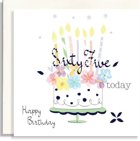 65 Birthday Watercolour Floral Cake Glitter Card L43