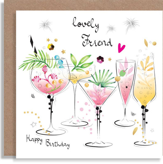 Friend Gin Cocktails Birthday - Hand-Finished Wholesale Card