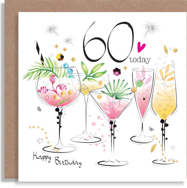 Birthday 60 Gin Cocktails - Hand-Finished Wholesale Card