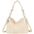 H681-4 Natural Straw Stripe Shoulder Bag with Knot Handle: Beige