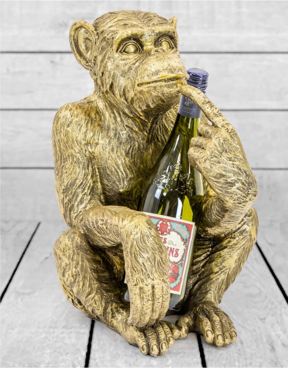 Antiqued Gold Sitting Monkey Figure/Bottle Holder