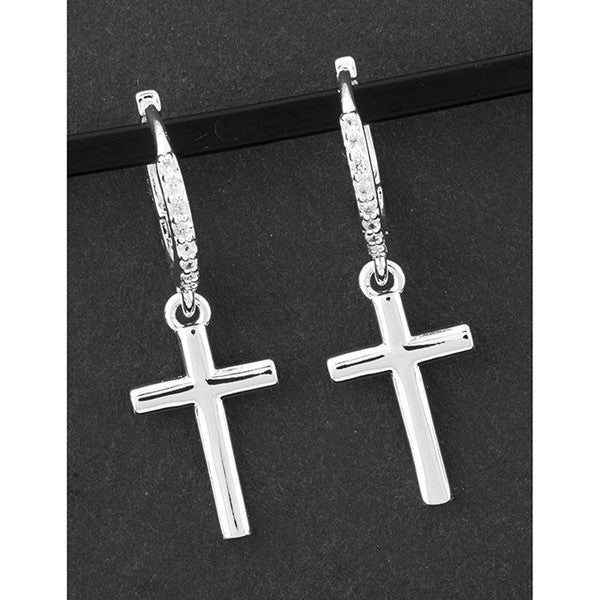 Dangly Cross Silver Plated Earrings