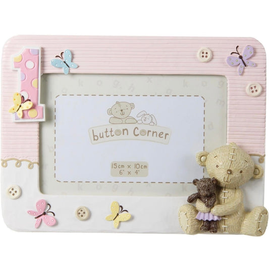 Cute Teddy Bear 1st Birthday Photo Frame - Pink