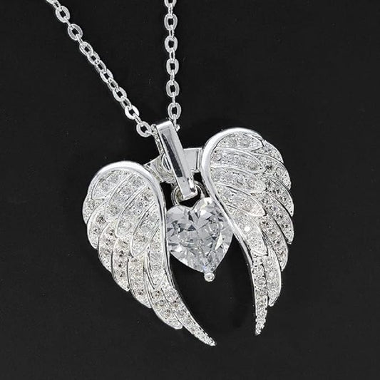 Guardian Angel Opening Silver Plated Angel Wings Necklace