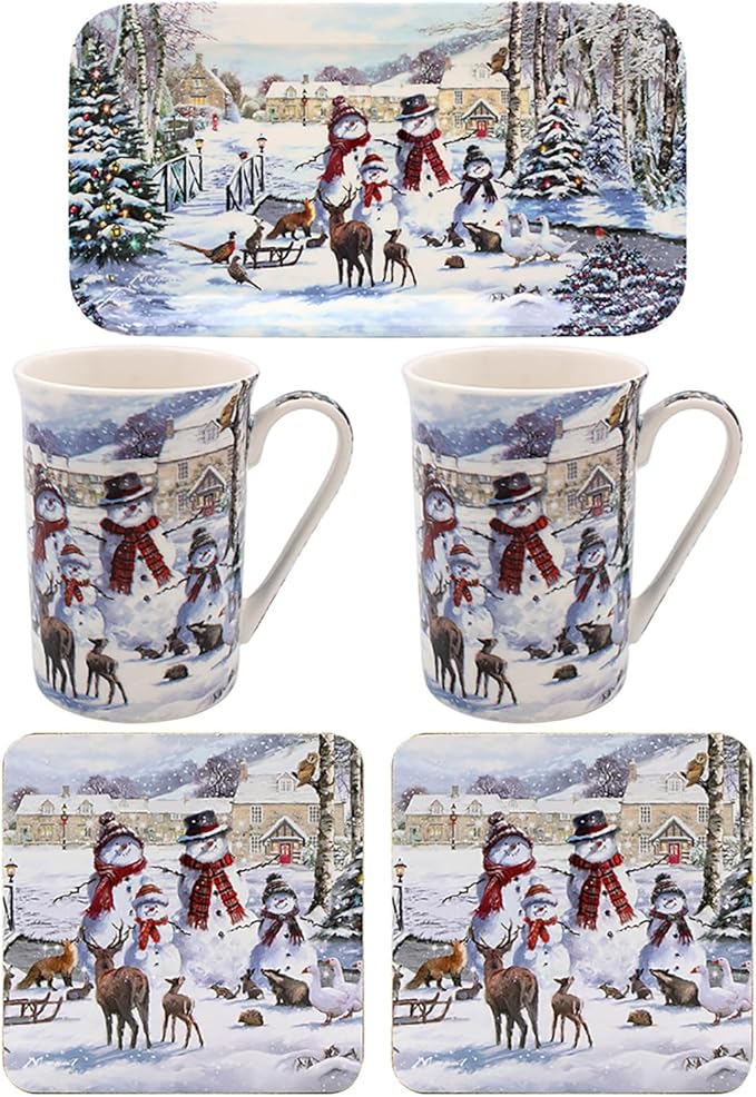 Magic of Christmas 5 Piece Set - Tray, Two Mugs and Two Placemats (Snowman)