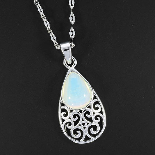 Moonstone Teardrop Silver Plated Necklace