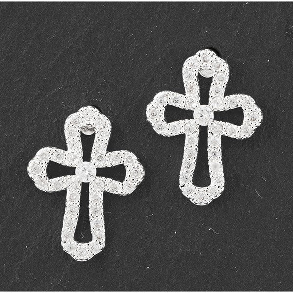 Ornate Cross Silver Plated Stud Earrings