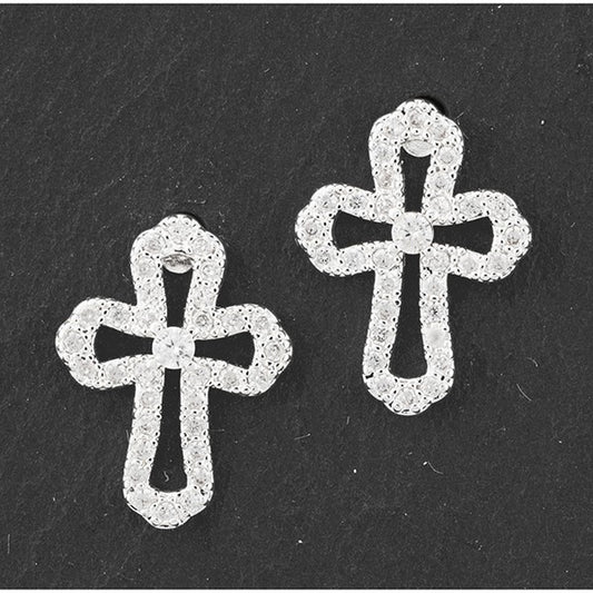 Ornate Cross Silver Plated Stud Earrings