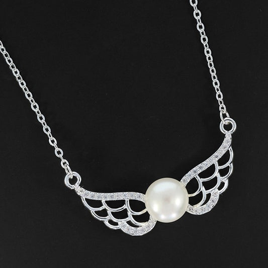 Pearl Angel Wings Silver Plated Necklace