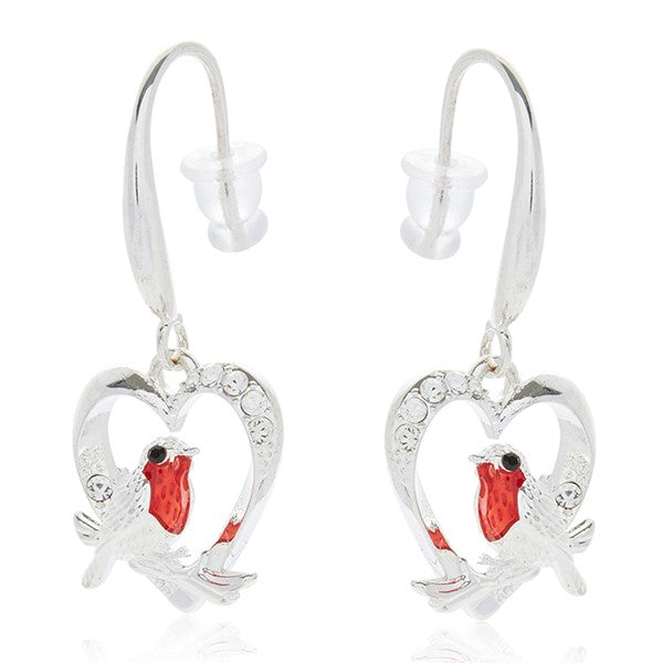 Robins Appear Heart Silver Plated Earrings